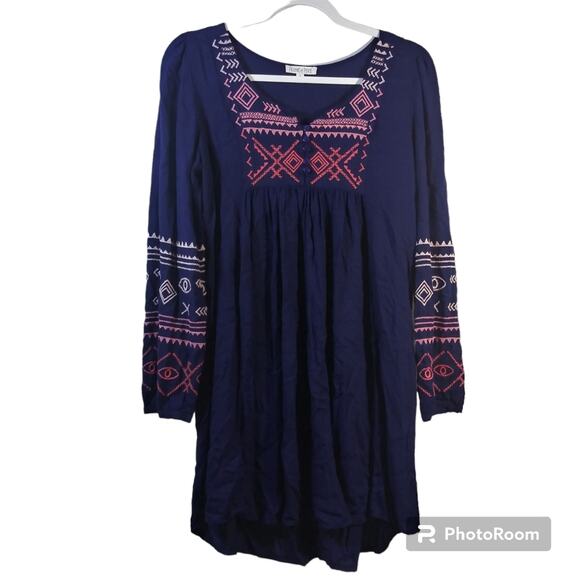 Patrons of Peace Dresses & Skirts - Patrons Of Peace Navy Blue Embroidered Dress Tunic Boho Size Small